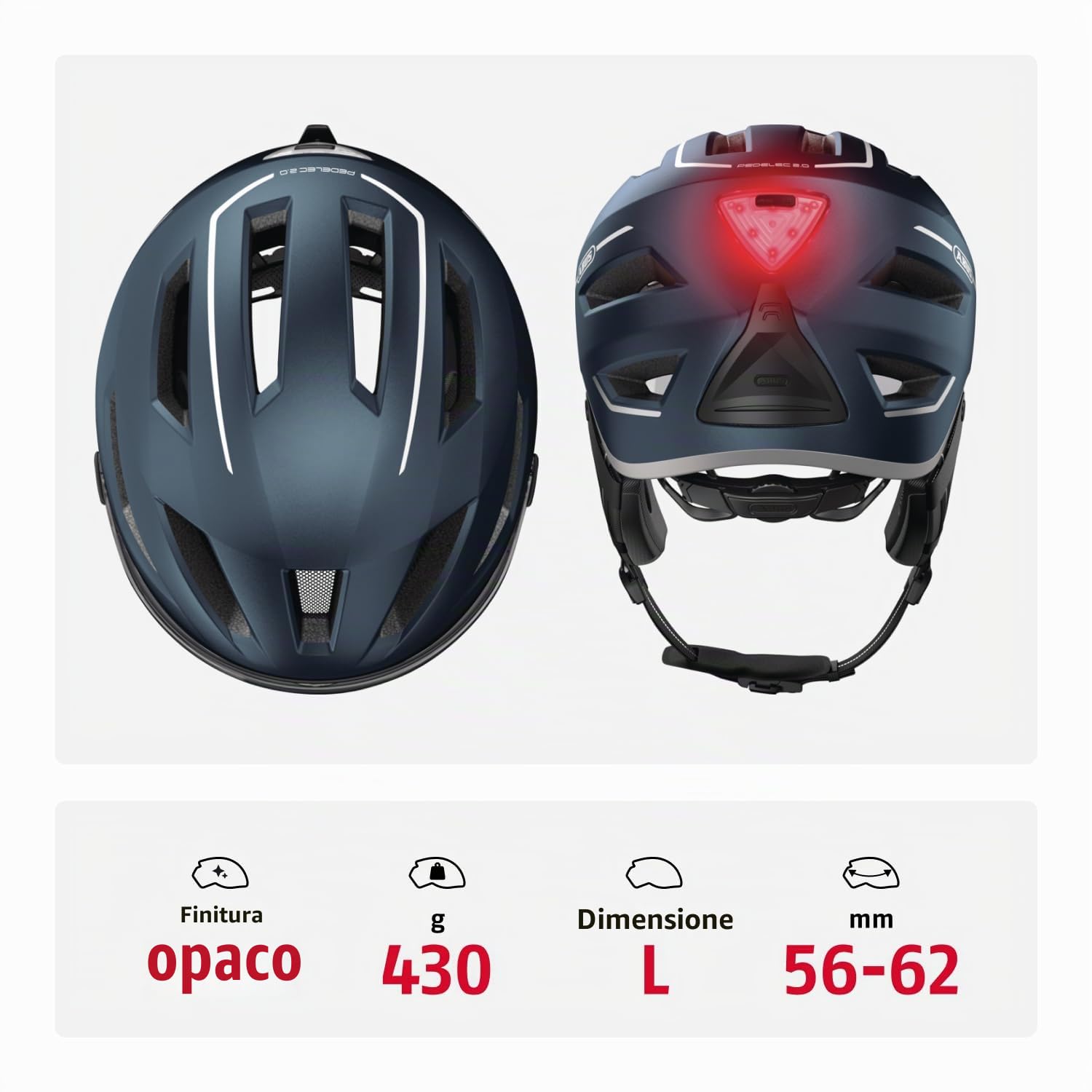 ABUS Casco da città Pedelec 2.0 ACE - Casco da bicicletta con luce posteriore, visiera, cappuccio antipioggia, protezioni per le orecchie - per uomo e donna