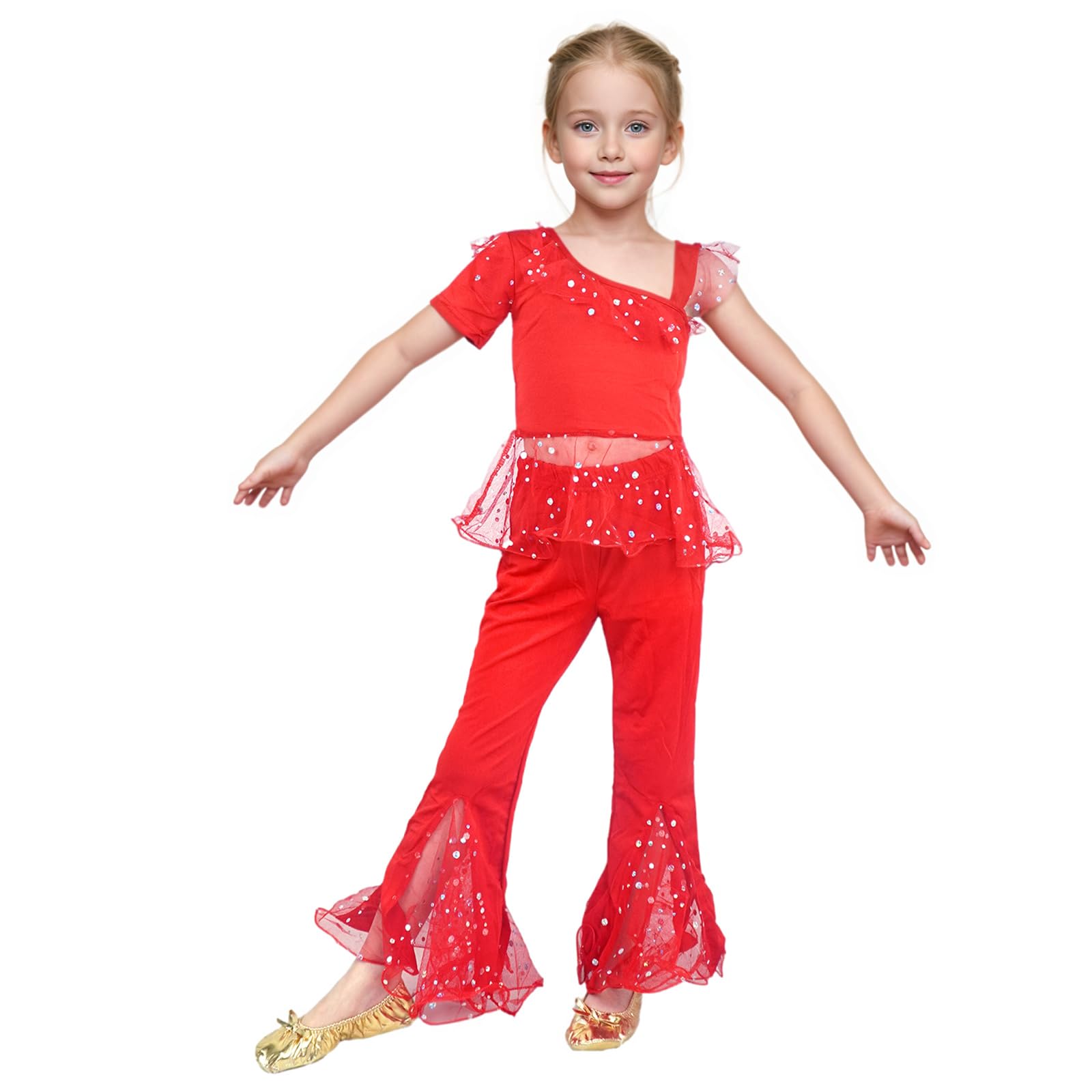 Baisdan Girls Belly Dance Costume India Belly Dance Arabian Princess Halloween Set Red 11-12 Years