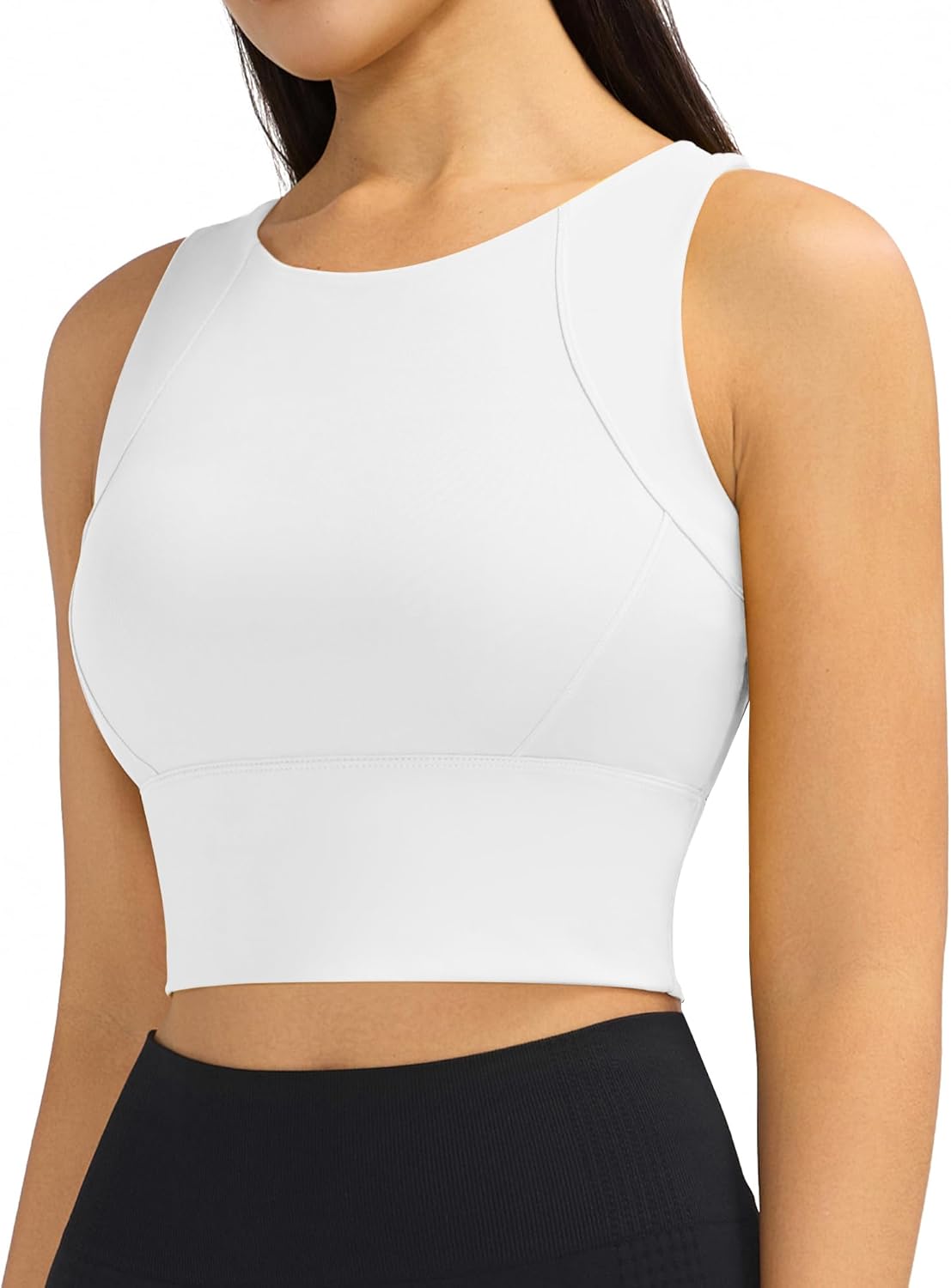 Ama Larsi High Neck Sports Bras for Women Medium Support Longline Sport Bras Padded Workout Yoga Crop Tank Tops