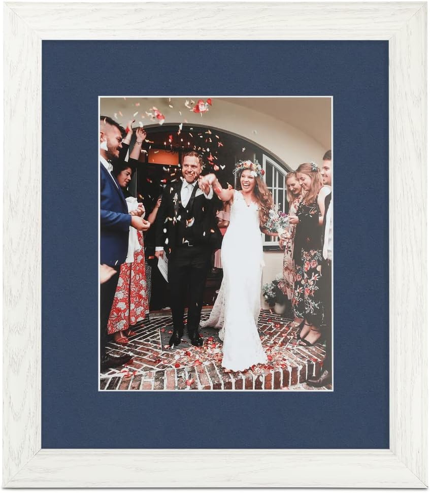 ArtToFrames 5x8 inch Off White Wash on Ash Picture Frame with 2 Inch Single Midnight Blue Mat, SingleMat-0151-59504-475-5x8-837