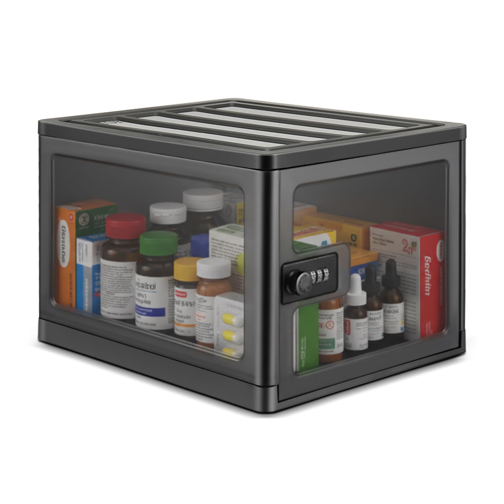Yocdunm Black Lockable Medicine Storage Box With Code, 13 L Large Locking Medicine Box For Medication, Snacks, Phone, And Electronics - Organizer Bin For Home, Fridge, And Safety (Black)