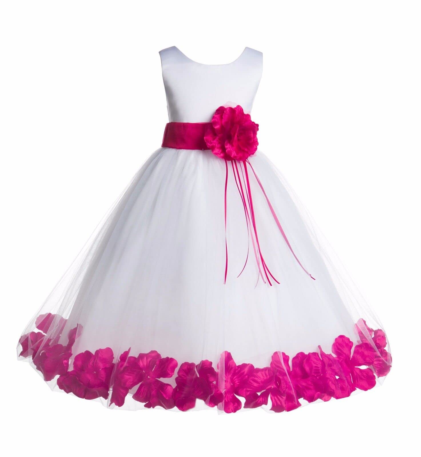 White Tulle Floral Rose Petals Junior Flower Girl Dress Christening Dress 007 8