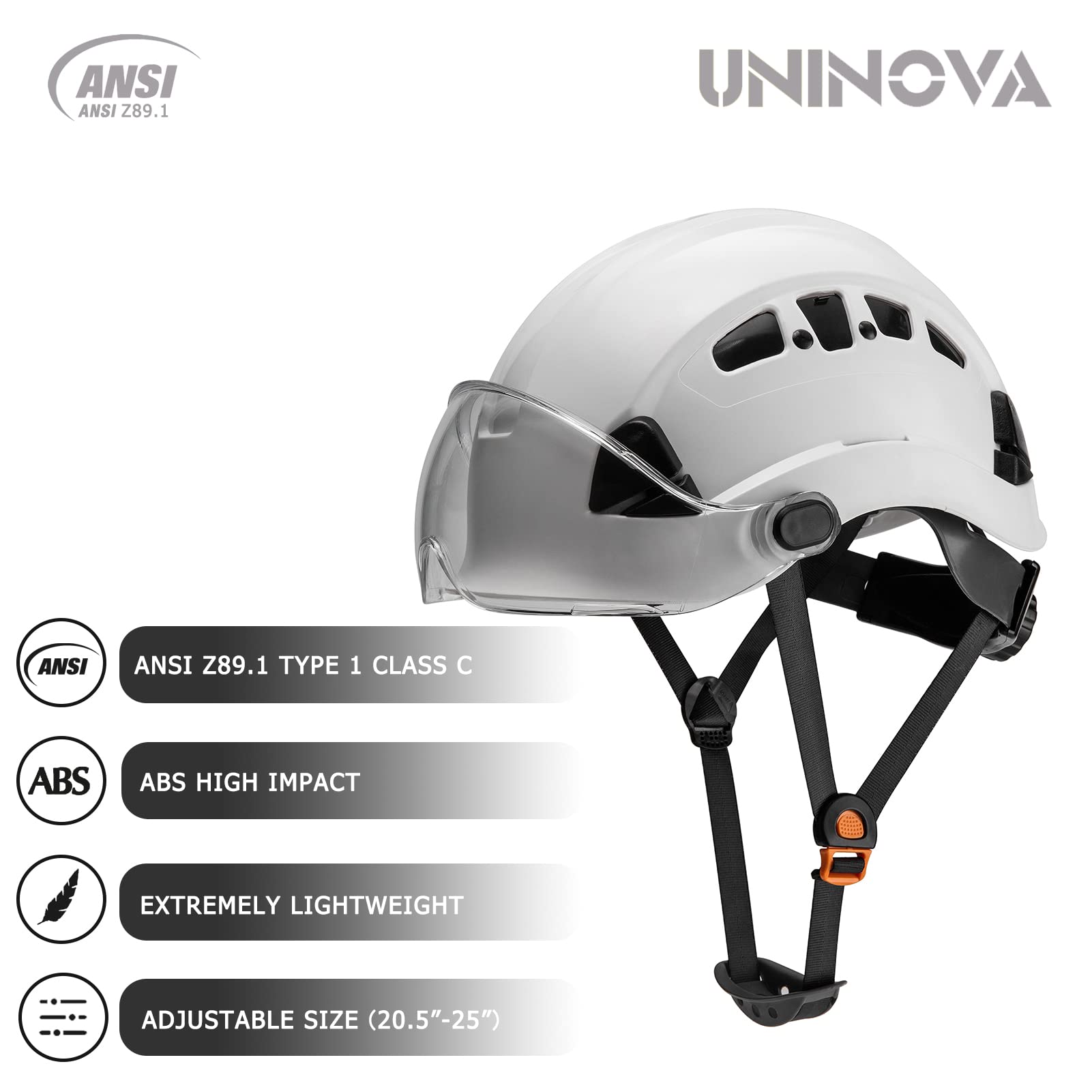 Bezpieczny kask z wizjerem - zatwierdzony przez ANSI Z89.1 kask regulowany - 6-punktowe zawieszenie i wentylowane kaski, kask ochronny klasy C prace budowlane