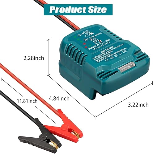 Miniatura 7 de Adaptador de arranque de coche para batería Makita de 18 V, amplificador de baterías automotrices con abrazaderas de cable de puente de 12 V para