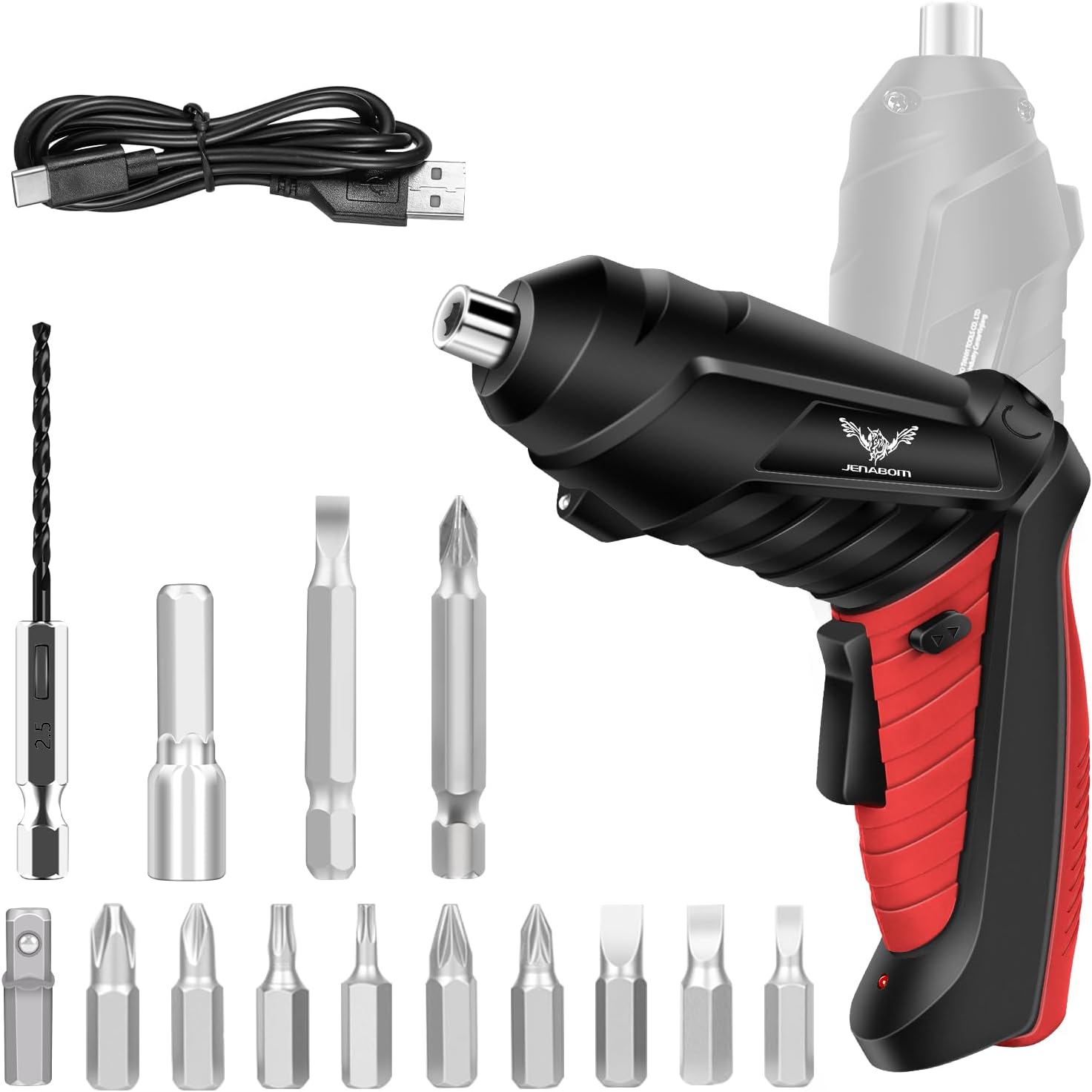 Electric Screwdriver Cordless Rechargeable Small Power Drill Set 3.6V Li-ion 3.5Nm Max Torque Electric Rotatable with LED Light Screwdriver,14Pcs