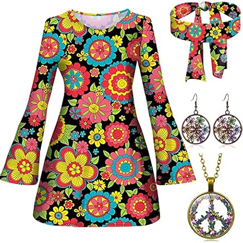 Johiux 4 Stück Hippie Kostüm Damen Set Cover