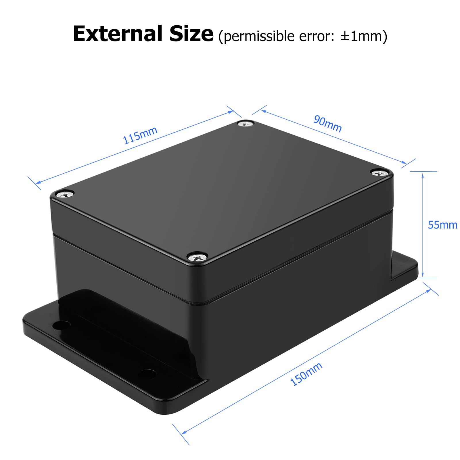 Project Box with Fixed Ear Therlan DIY IP65 Waterproof Junction Box ABS Universal Electronics Project Enclosure Black Project Boxes Dustproof Plastic Case Indoor Outdoor Connecting (115 * 90 * 55mm) - Image 2