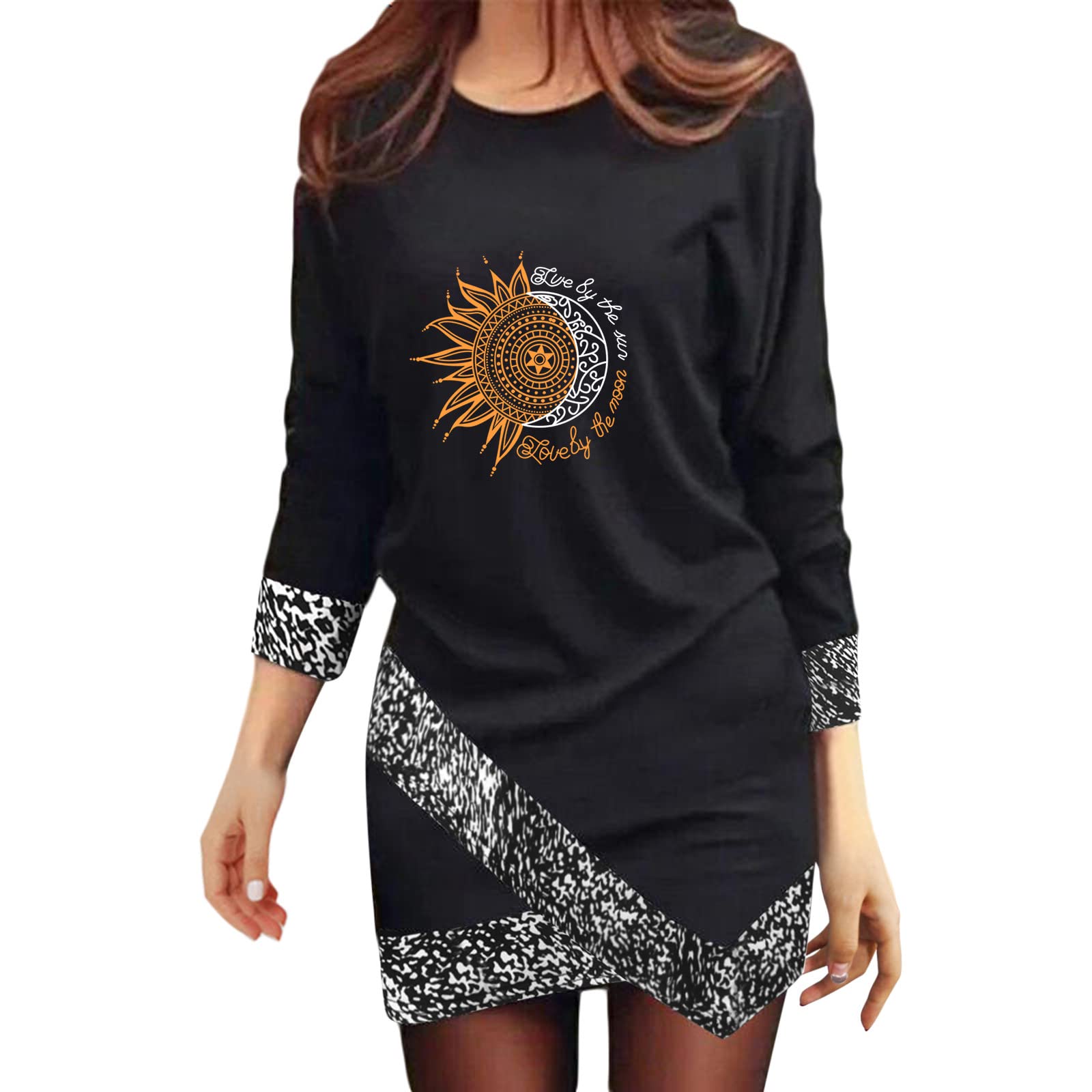 Yomogo Dresses Women Black Long Sleeve Party Dress Print Dresses |  Desertcart Cyprus