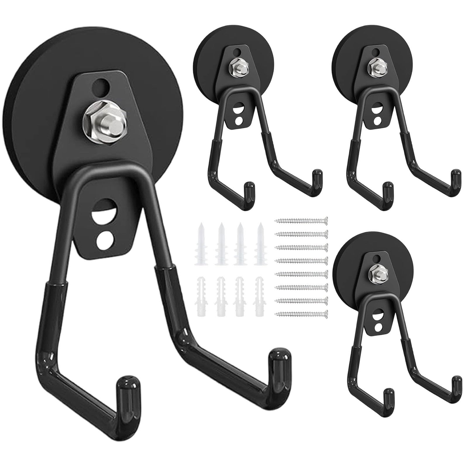 Magnetic Hooks Heavy Duty 4 Pack - 43mm Large Strong Magnet Hooks with Anti-Slip Rubber Coating for Garage, Workshop, Garden Tools, Power Drill, Pegboard (Black, Large)-image-49
