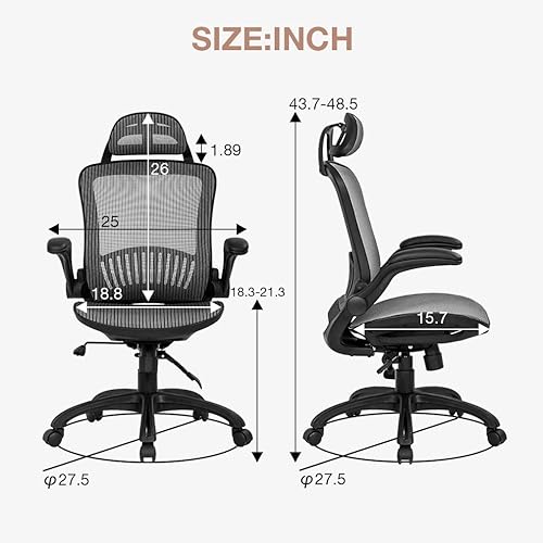 Miniatura 3 de Silla de oficina ergonómica de malla para computadora con apoyo lumbar reposacabezas con brazos abatibles, giratoria, ajustable para adultos (color