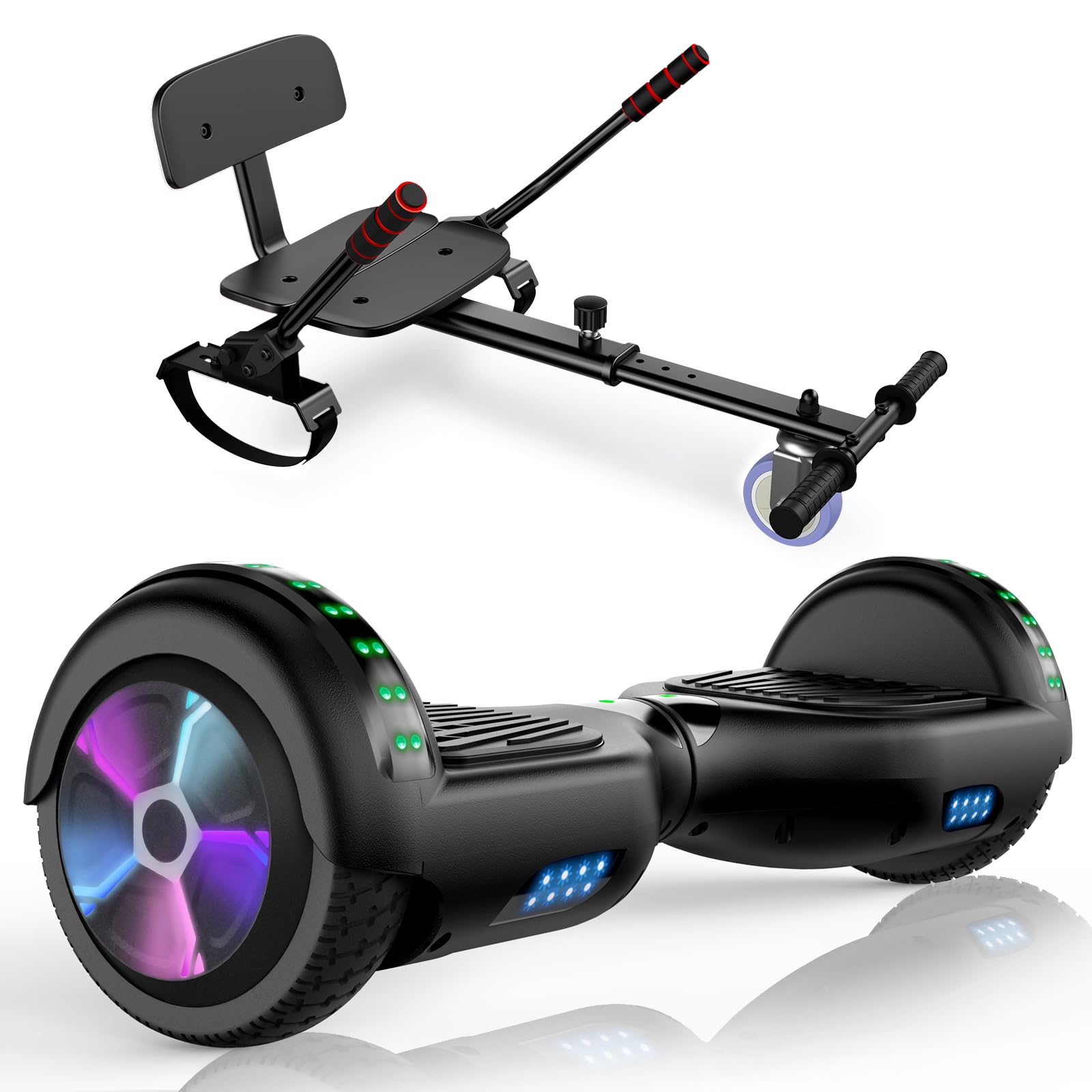 Scooter Seat Attachment, Scooter with Go Kart for Kids Boys Girls Adults, with Corlorful LED Lights, Bluetooth