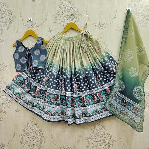 Image of Kids Lehenga Choli Set for Girls Rayon Printed Lehenga with Stylish Blouse & Georgette Dupatta | Ethnic Wear for Girls | Navratri, Wedding
