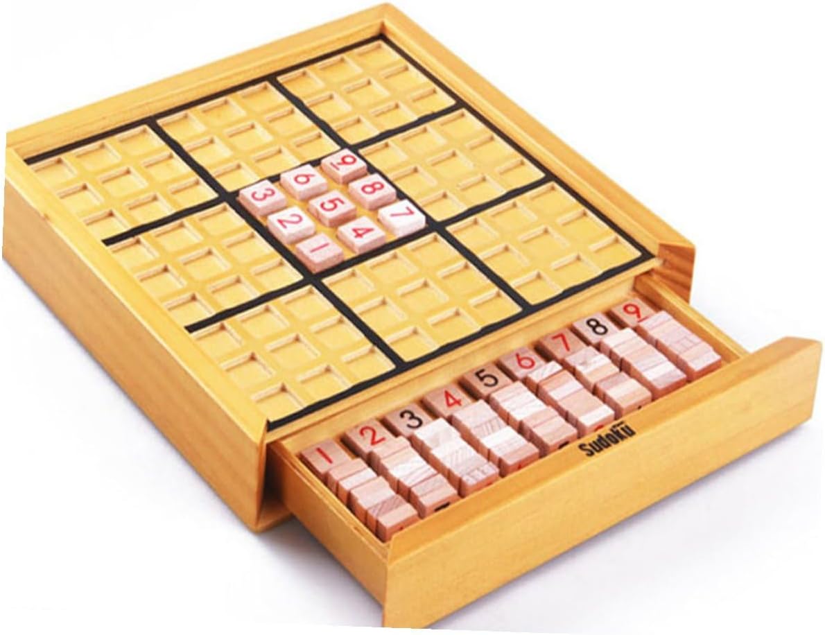 Kisangel Wooden Sudoku Puzzle Board Game for Adults and Creative Intellectual Number Checkerboard with Smooth Surface DIY Tabletop Brain Teaser for Home and Party Playing