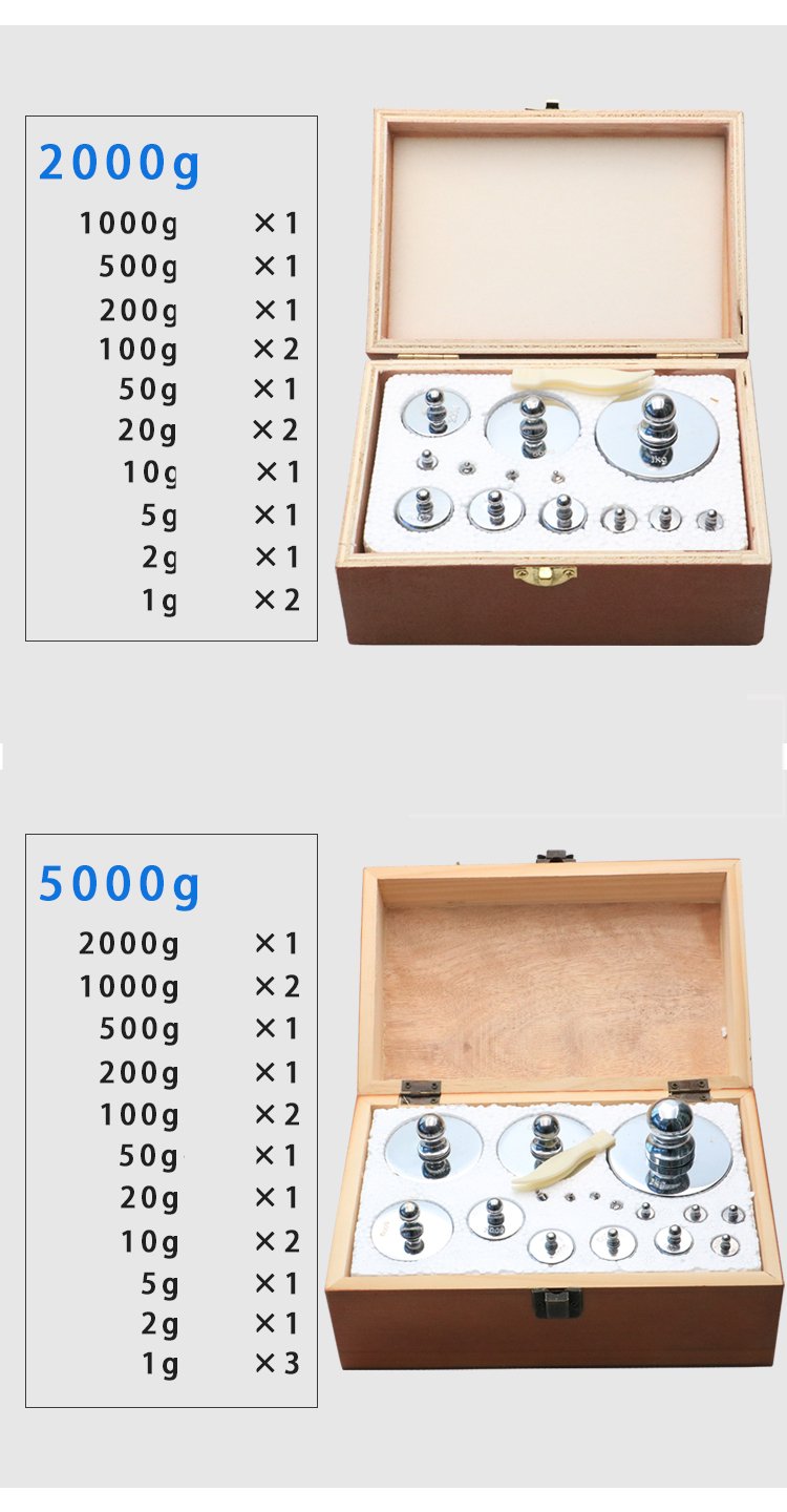 CGOLDENWALL Juego de 16 piezas M2 5000 g de peso de calibración de acero chapado en gramos con estuche y pinzas para joyería digital balanza de laboratorio de ciencias pesos educativos y pasatiempos