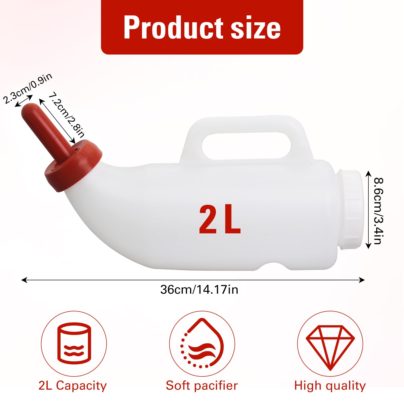 1 lot de biberons d'infirmière avec poignée et biberon horizontal en silicone pour mollets d'allaitement avec téton de rechange, bouteille de lait de vache (2,11 l) (horizontal)