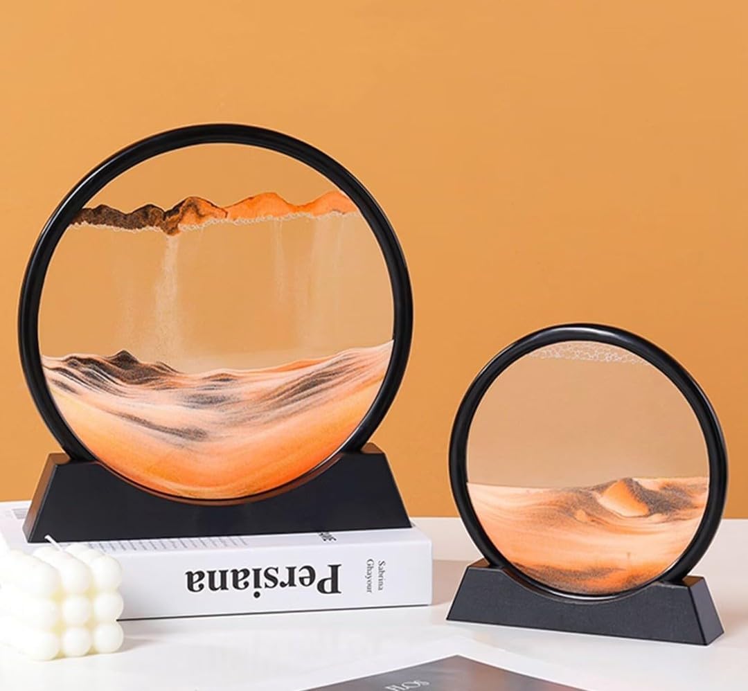 Bunny zilla Redvant Moving Sand Art Picture Glass Liquid Painting 3D Natural Landscape showpieces for Home Decor Antique Gifts for Kids Office Desktop Decoration Desk Table Decorative Items (Yellow) 3