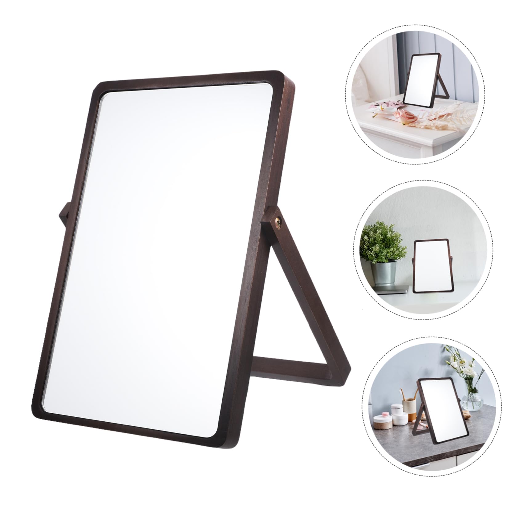 CALLARON Specchio Cosmetico Da Tavolo Pieghevole Legno Design Per Makeup Per Casa e Ufficio Pratico e Stabile Colore Noce