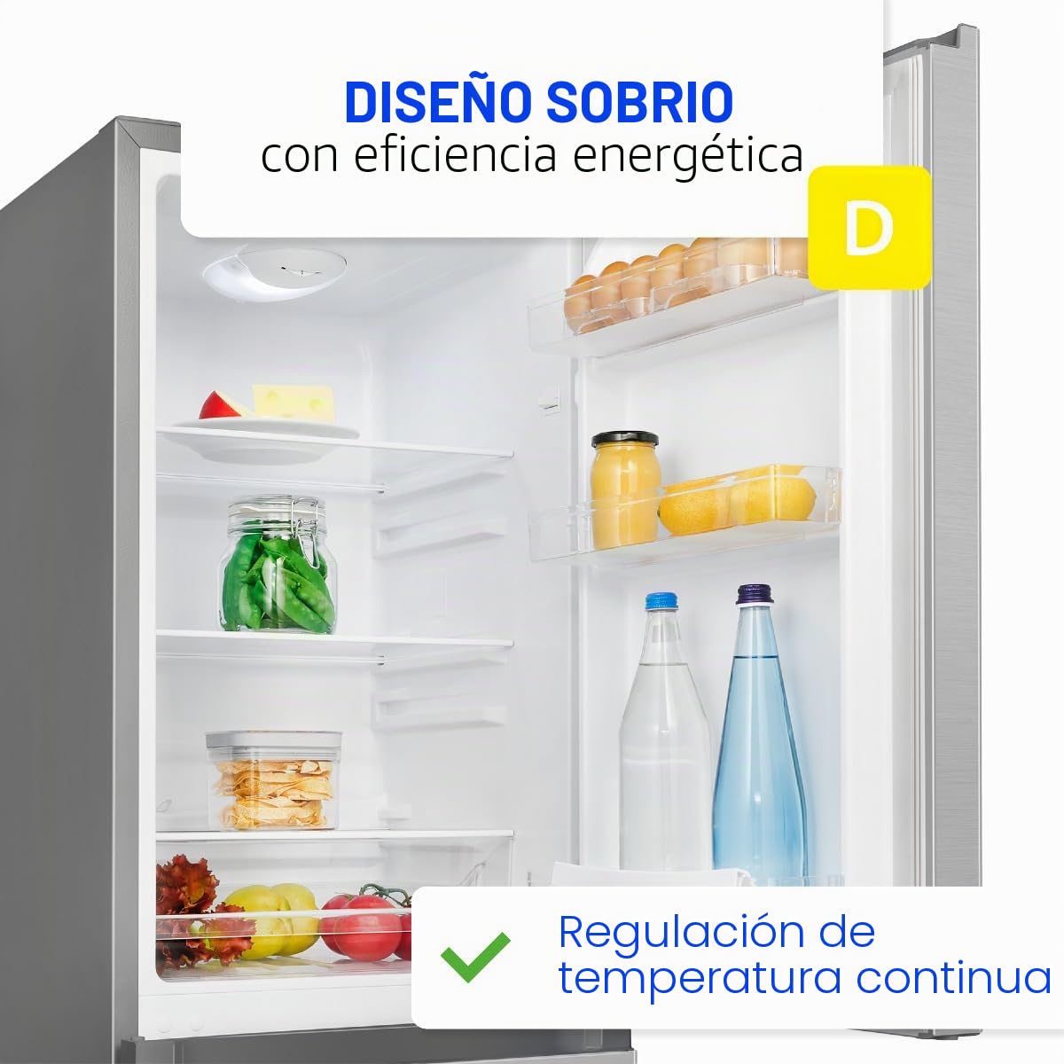 Bomann® Frigorífico con congelador, clase energética D, 143 cm, congelador silencioso de 39 dB, 3 estantes y 3 cajones, tope de puerta intercambiable, combinación de congelador de 175 l, KG 322.1 inox