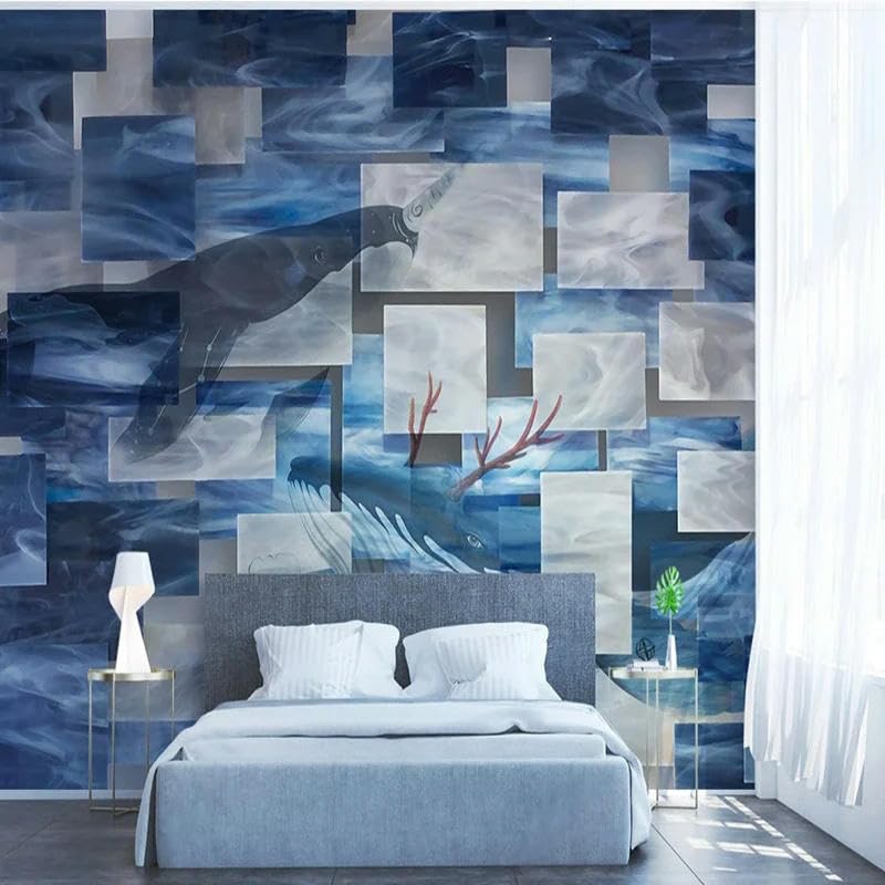 Fresque murale 3D baleine abstraite pour créer un salon moderne et relaxant