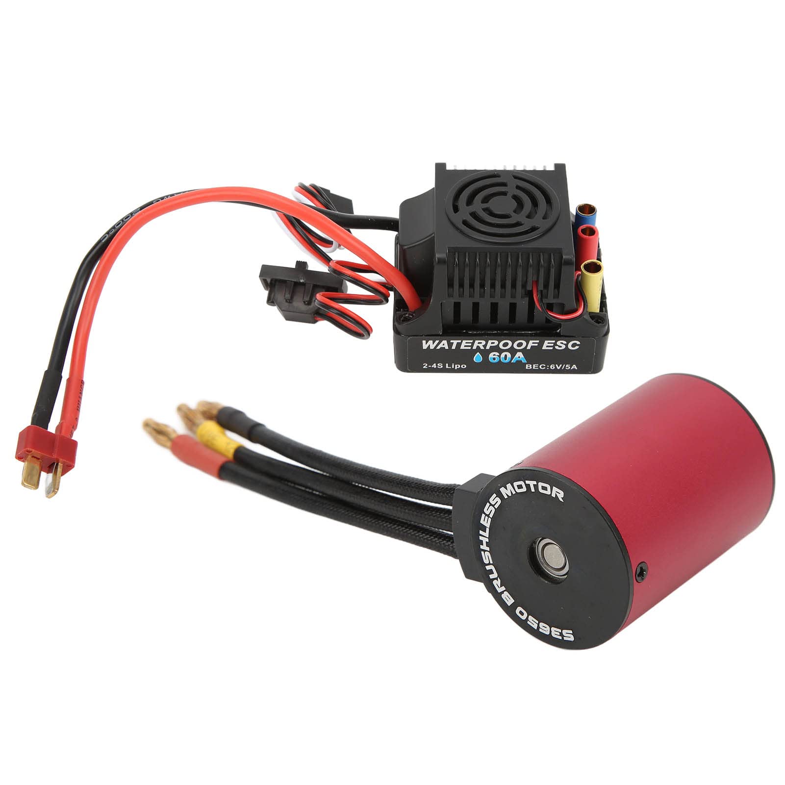 Generic Kit Combinato Motore Brushless Impermeabile 2300KV e 60A ESC per Auto Telecomandate 1/10 Ad Alte Prestazioni Rosso