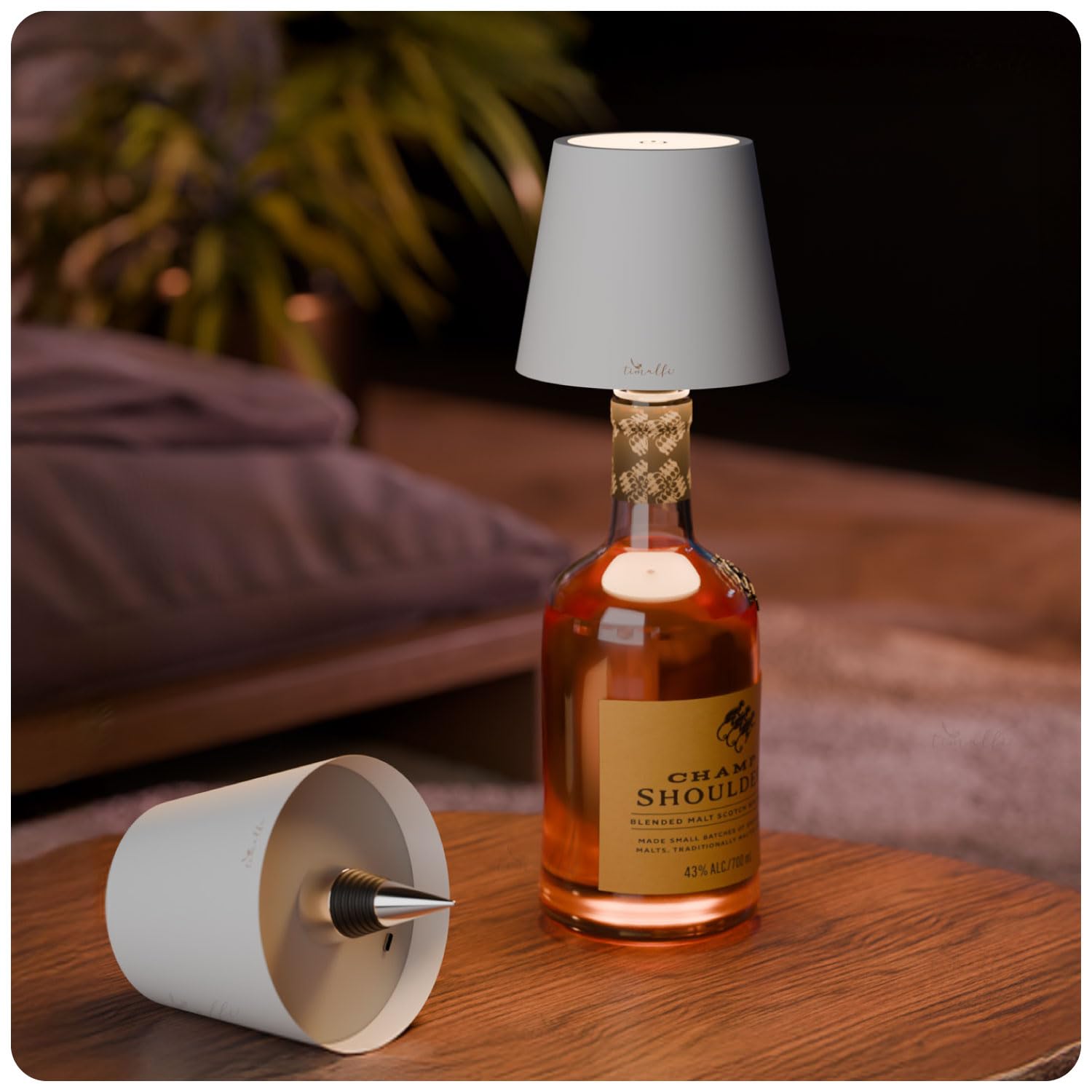 Timalfi Wireless Bottle Lamp for Living Room | 3 Colour Tones with Dimming | Rechargeable Touch Lampshade | Night Light for Bedroom | Birthday Gifts for Girls, Women, Wife (White, Vino)