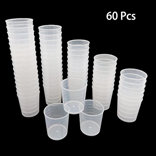 Miniatura 6 de 60 vasos graduados de plástico de 1.0 fl oz1 onza transparentes tazas de mezcla de epoxi, con 50 palitos de madera para mezclar pintura, manchas,