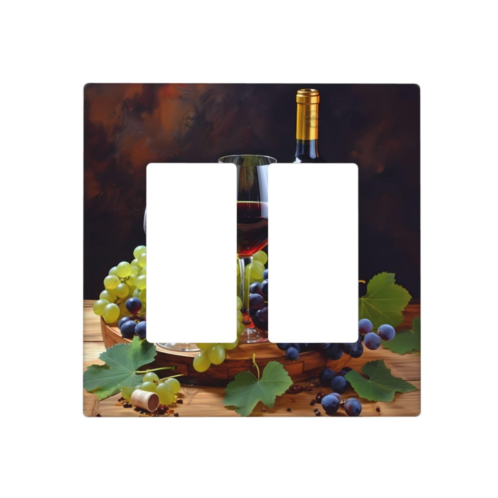 Decorator Wall Plate 2 Gang Light Switch Covers Art Red Wine Galsses & Grapes Wallplate Double Toggle Switch Plate Mid-size Electrical Outlet Covers Decorative Wall Switch Plate Cover