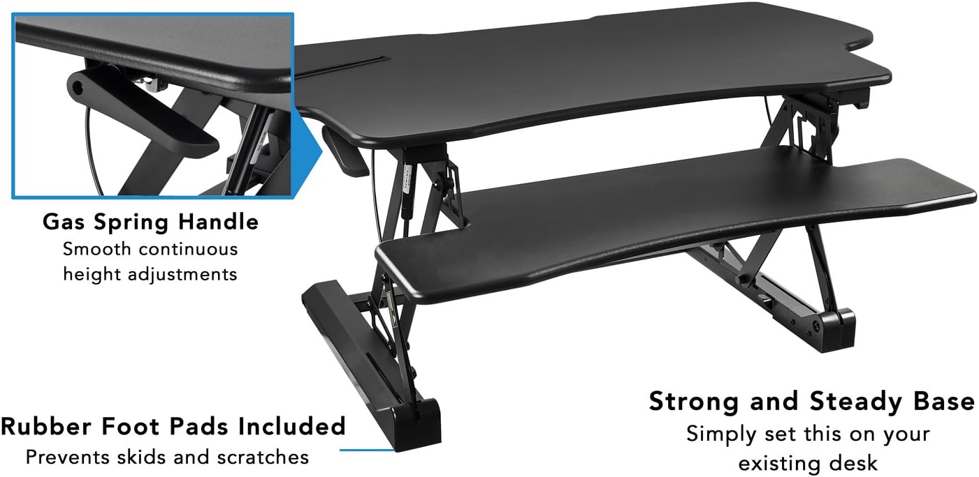 Mount-It! Height Adjustable Standing Desk Converter | 48” Wide Tabletop Sit Stand Desk Riser with Gas Spring | Stand Up Computer Workstation Fits Dual Monitors | Black | MI-7925 : Office Products