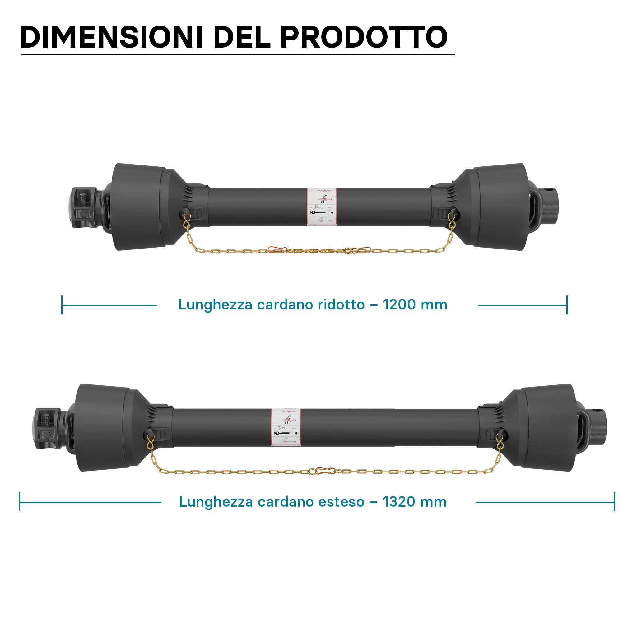 Wiltec Albero cardanico T6 Giunto cardanico 1200-1320mm 830Nm 540rpm Cardano 74kW (100CV) 2X 1 3/8" Z6