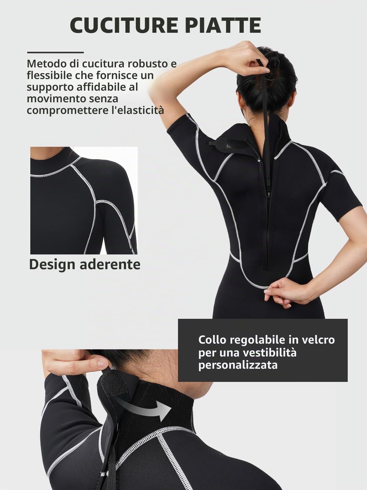 Owntop Muta Shorty 3/2mm Donna - Muta con Zip Posteriore per Immersioni Surf, Mute da Immersione a Maniche Corte in Neoprene Elasticizzato per Sport Acquatici, Donna Nero M