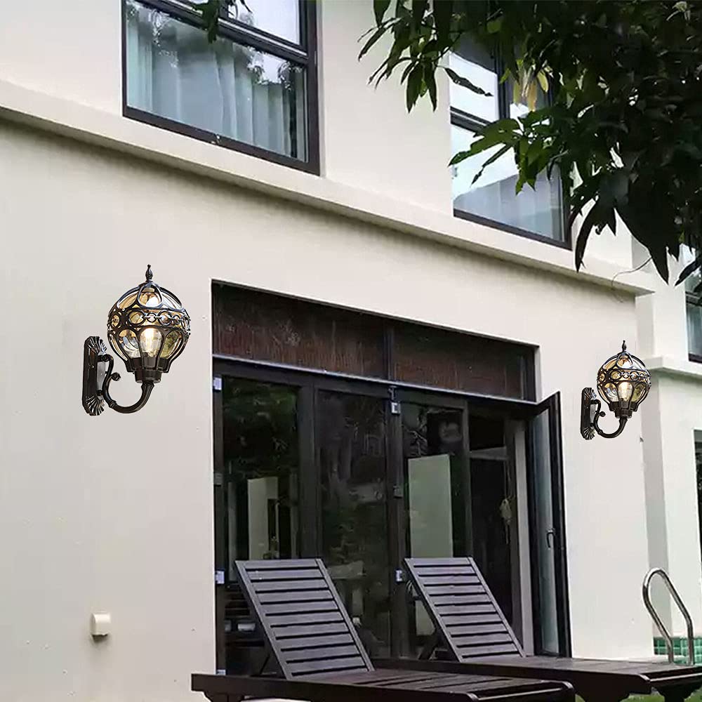 Mengjay Kinkiet zewnętrzny E27 IP44 lampy zewnętrzne kinkiety vintage kula design kinkiet z brązu wewnętrzne oświetlenie patio na zewnątrz dom ogrodowy tarasy wejściowe balkon lampa (Czarny-Duży)