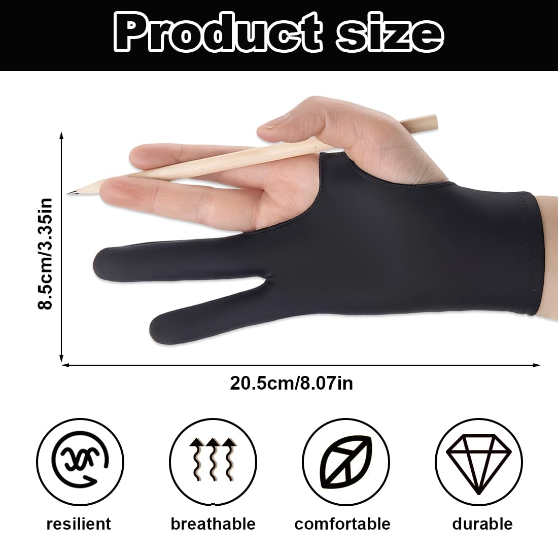 ZORVYN 2 Stück Zeichenhandschuh Elastisch für Grafiktablett und Künstler, Antifouling Handschuh für Zeichnen und Digitale Anwendungen 