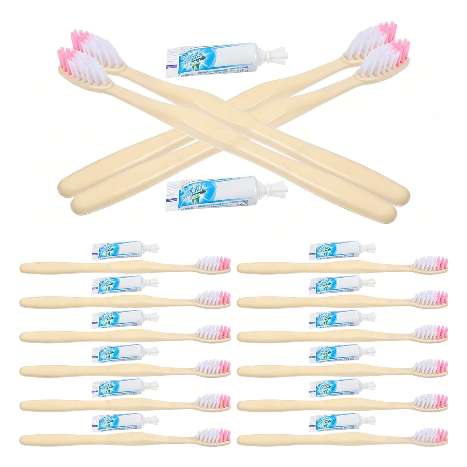 Veemoon Kit Spazzolino da Denti Monouso con Dentifricio, 100 Pezzi in Plastica, Portatile e Usa e Getta per Viaggio e Uscita Stile Casuale