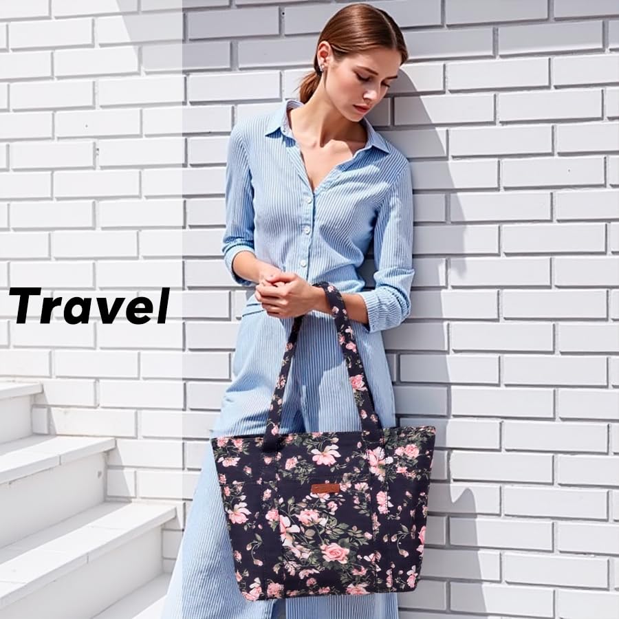 Bolso Tote para mujer, lona grande con cierre miniatura 2