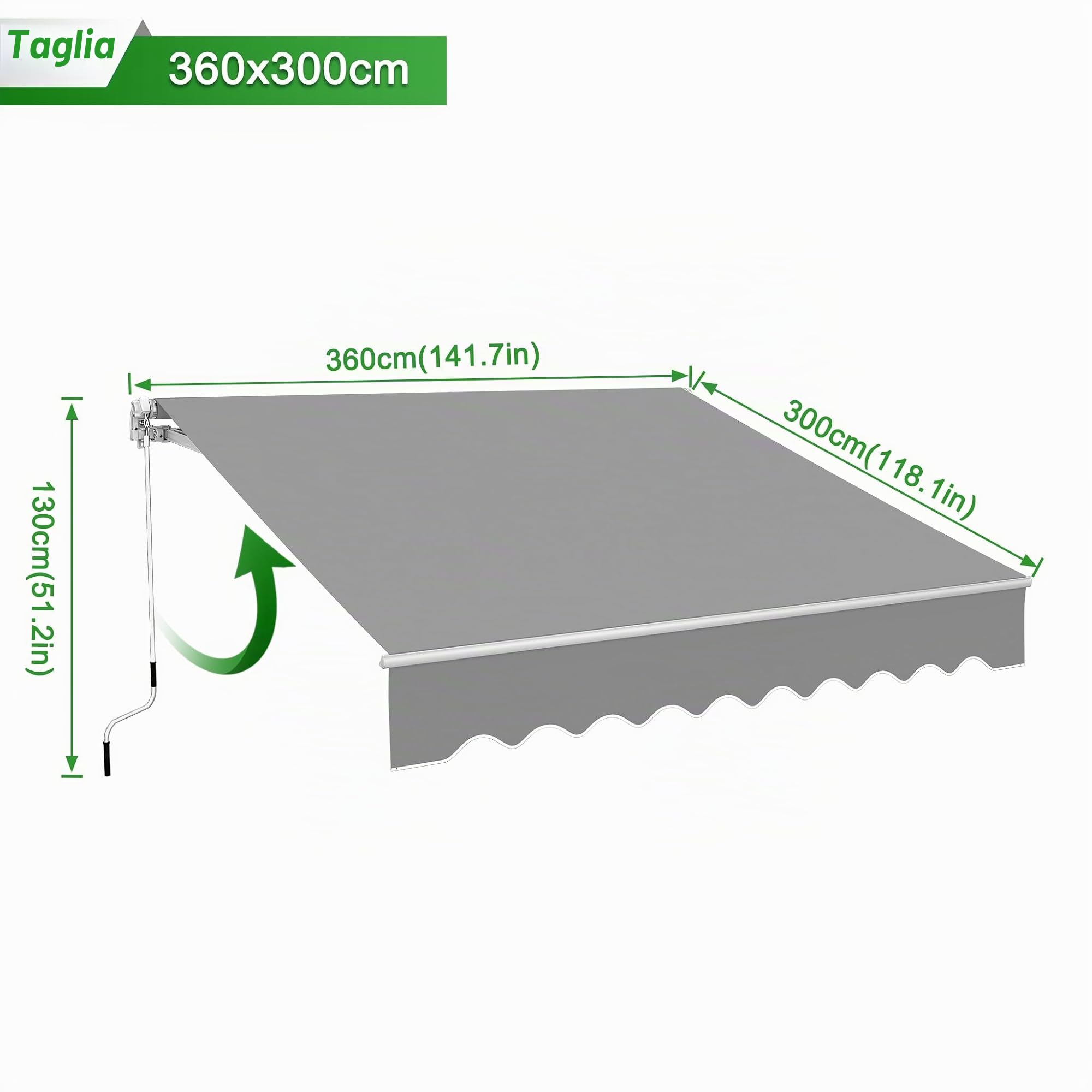 ACXIN Tenda da sole in alluminio, 3,6 m x 3 m, per balcone, protezione UV, facile da usare a manovella, per terrazze, colore: grigio chiaro