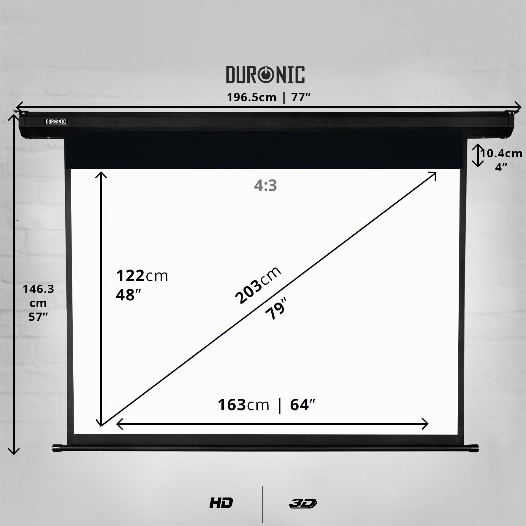 Duronic EPS80/43 Schermo di proiezione HD (163cm X 122cm), Bianco Opaco