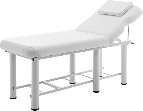 Mesa de masaje profesional, mesa de spa de piel sintética, respaldo ajustable, reposacabezas extraíble, marco de metal, estante inferior de