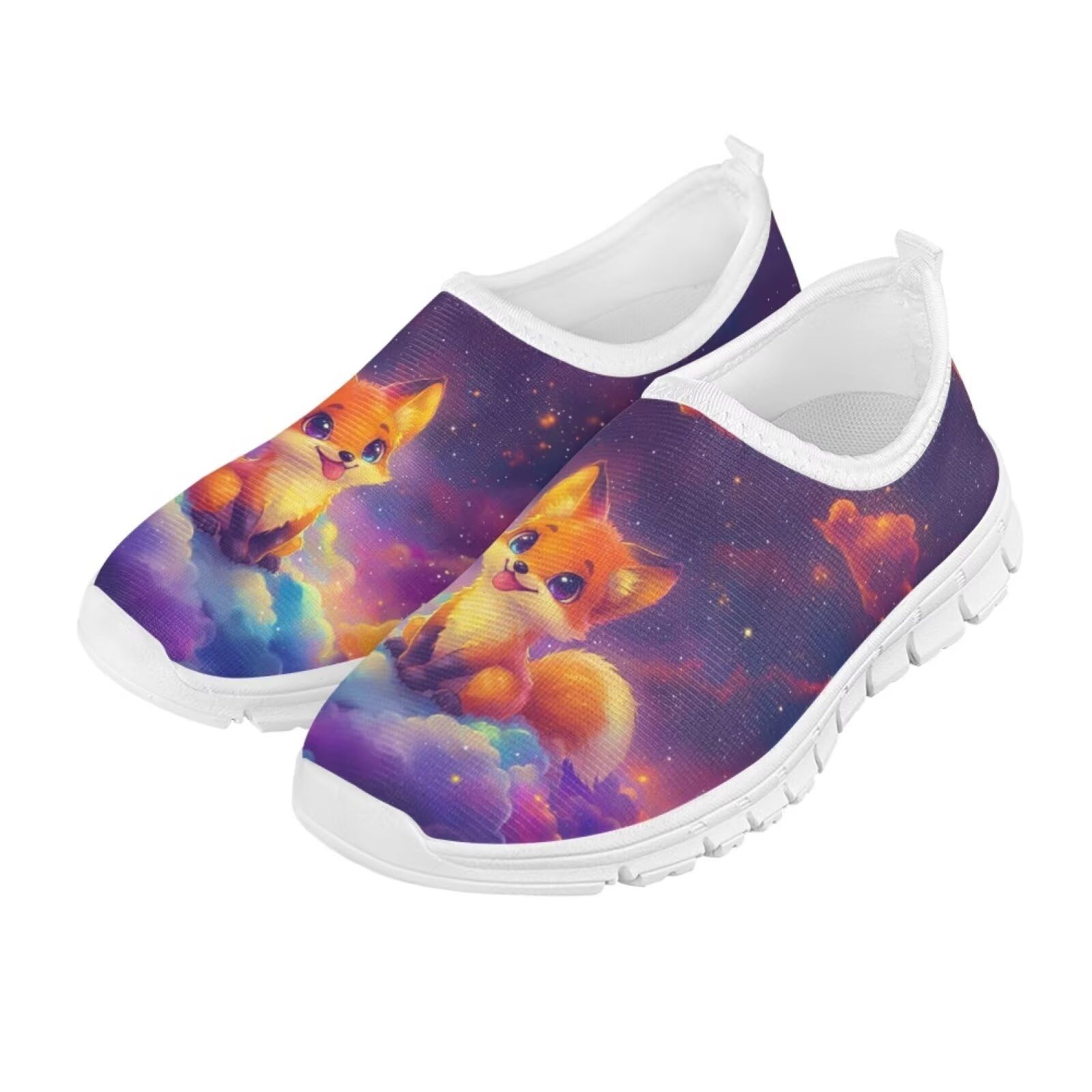 Doojoayie Little Girls Slip On Sneakers Size 12.5 Fox Shoes for Girls Tennis Shoes Novelty Bowling Shoes for Young Kids Outdoor Active Play Running Sport Shoes Galaxy