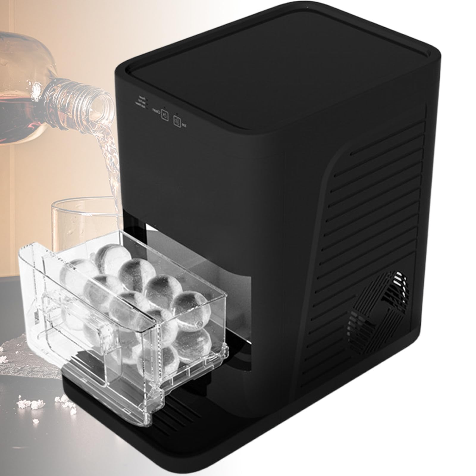 Máquina de hielo de esfera para encimera de cocina con depósito de 1.2L en color negro