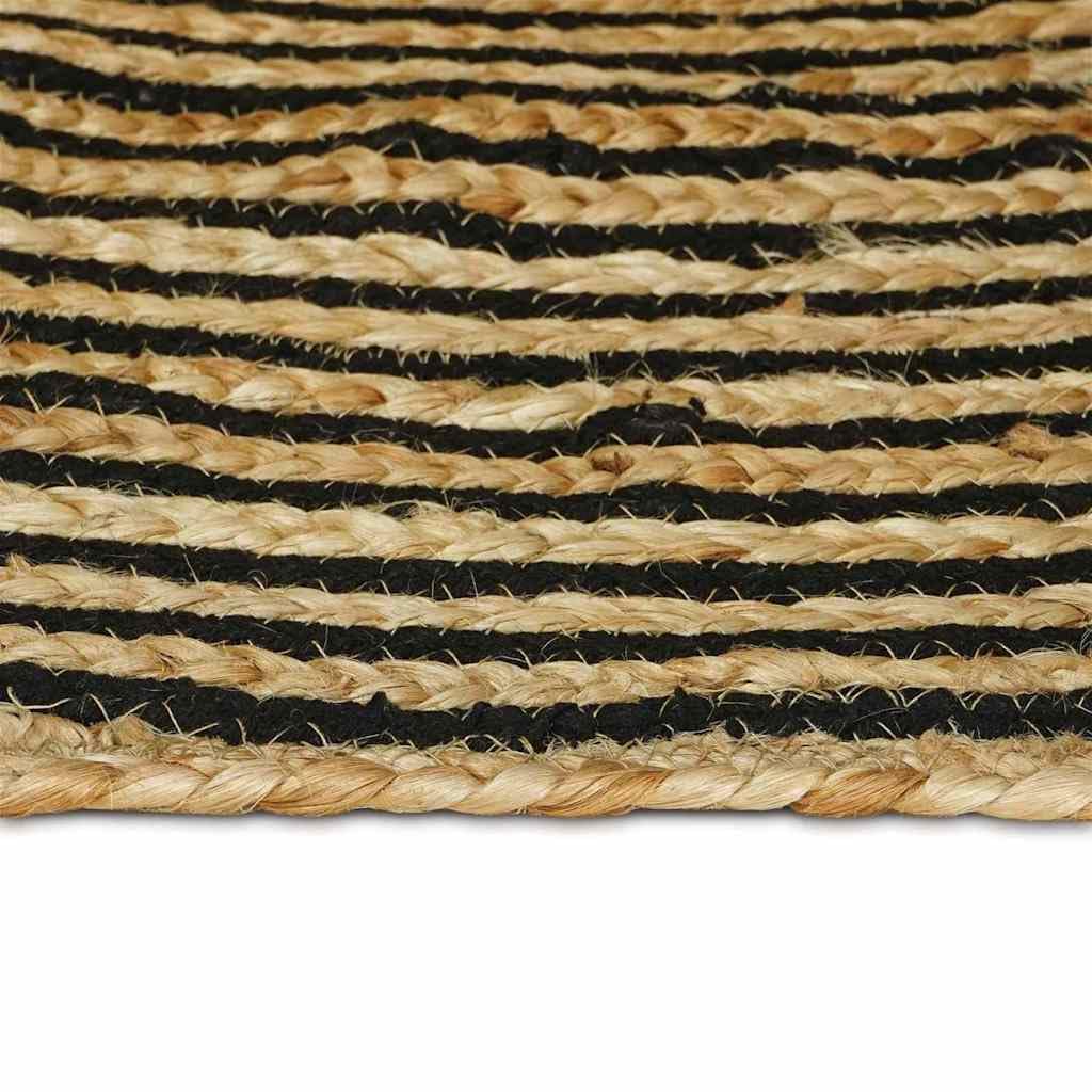 Tapis ovale en jute - 122 x 183 cm - Tapis en fibres naturelles tissées à la main - Naturel et noir - Pour salon et couloir - Tapis tissé moderne de style bohème pour l'intérieur