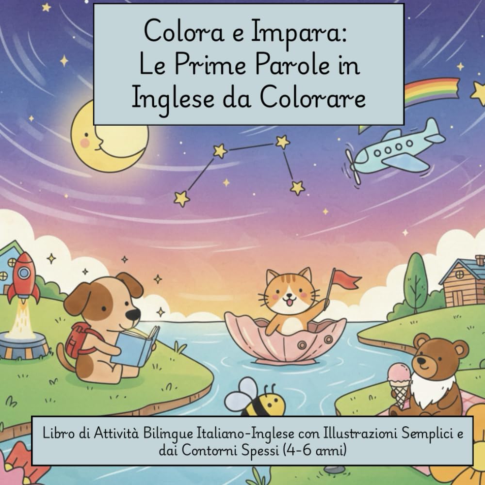 Colora e Impara: Le Prime Parole in Inglese da Colorare: Libro di Attività Bilingue Italiano-Inglese con Illustrazioni Semplici e dai Contorni Spessi (4-6 anni) (Color & Learn)