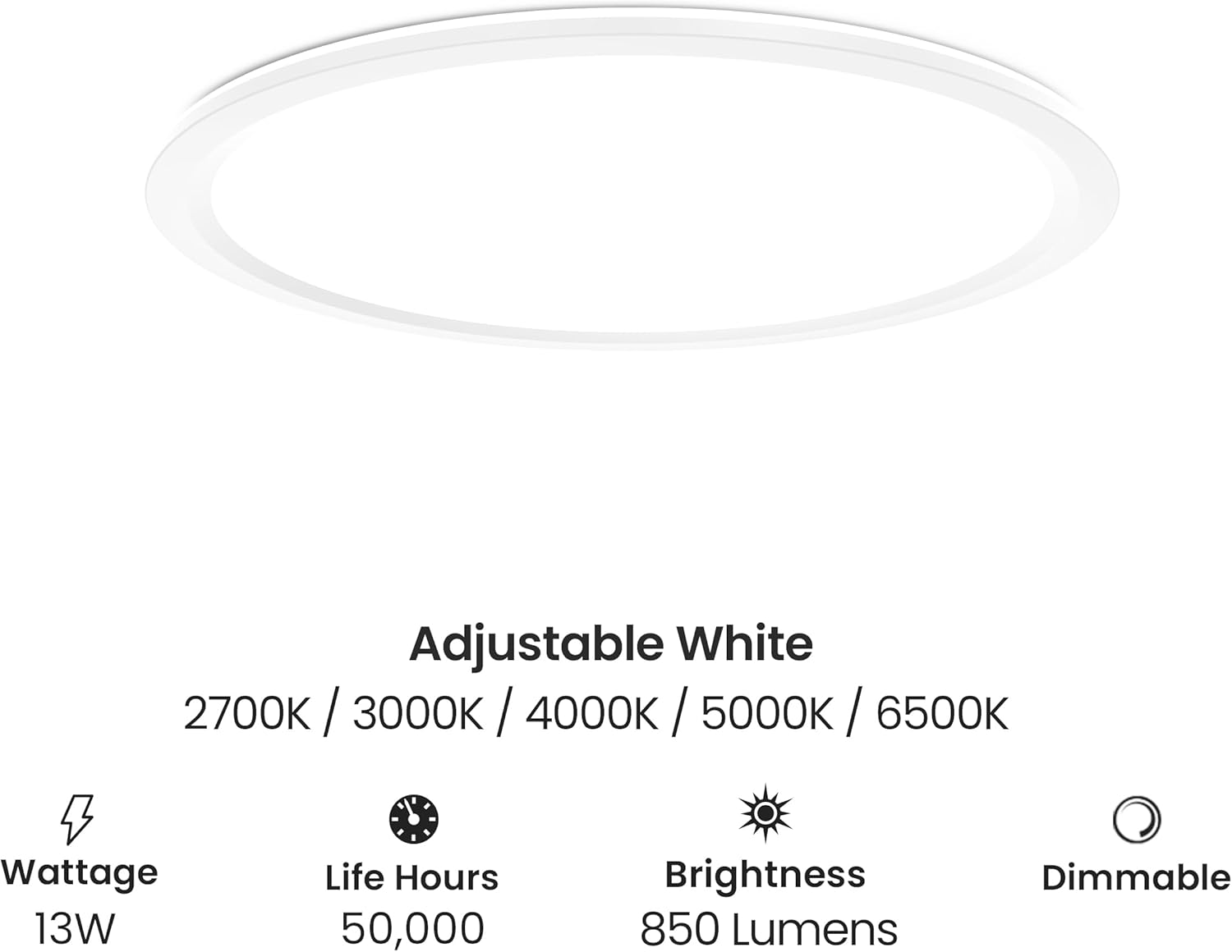 Feit Electric 11" Round LED Flat Panel Light, Adjustable White 5 Color Temperatures, Night Light Mode, Dimmable, Slim Profile with Interchangeable Magnetic Frames, FP11RT/5CCT/NL/WH