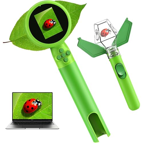 Kids Microscope with Bug Catcher Kit, 1080P Digital Mini Handheld Microscope STEM Science Toy with LED Light, Rechargeable, Portable, Supports 64GB TF Card, Educational Gift for Kids Ages 3-12 (Green)