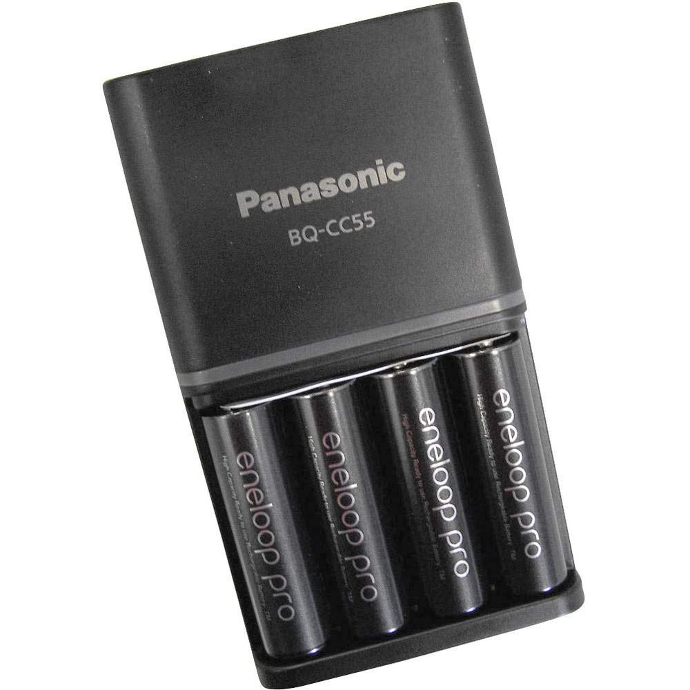 Panasonic eneloop, Intelligentes Schnellladegerät mit 4x eneloop pro AA (2.500 mAh, 500 Ladezyklen), K-KJ55HCD40E