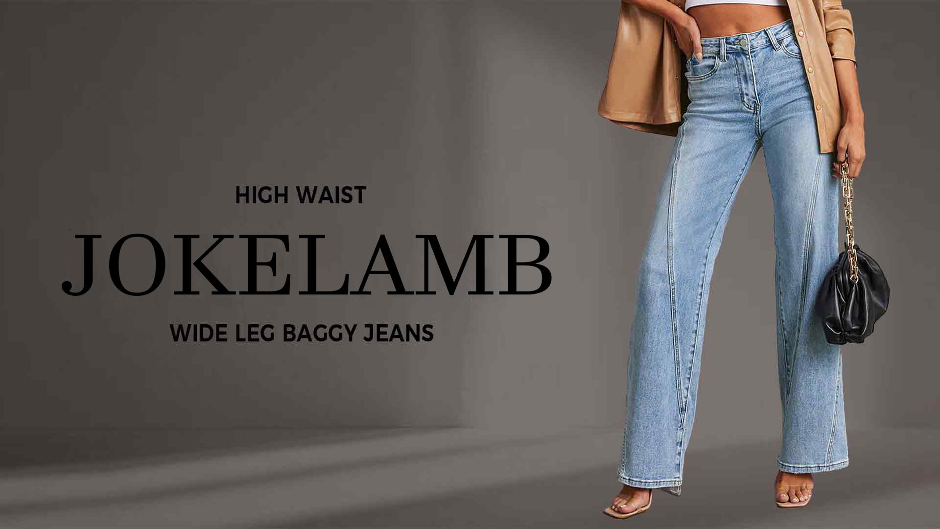 JOKELAMB Womens Wide Leg Jeans Mid High Waisted Baggy Straight Leg