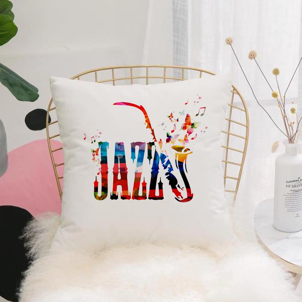 Hyosxw Musical Decorations, Colorful Jazz With Saxo - A9 Cushion Cover,Throw Pillow Case Home Decorative For Living Room Bedroom Sofa Chair 18X18 Inch,Musical Decorations, Colorful Jazz With Saxophone Choir, Summer Entertainment,Pillowcase 45X45cm