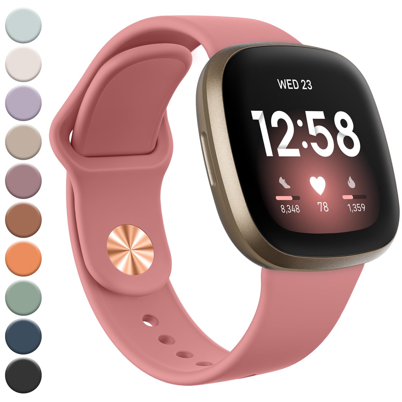 Oumida Silicone Sport Replacement Wristband for Fitbit Versa 3/4, Sense/Sense 2 - Compatible With Men and Women - Coral Red