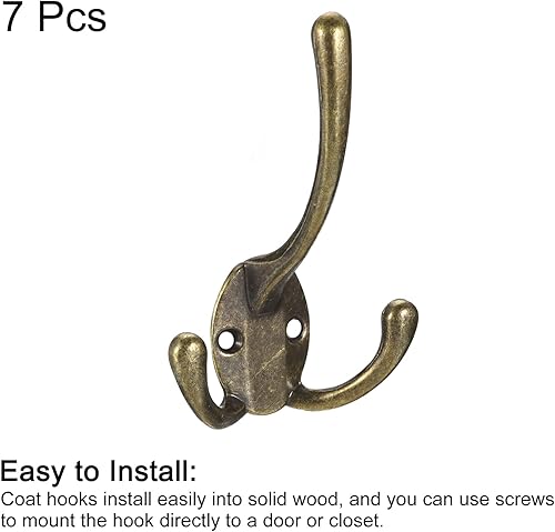 Miniatura 3 de uxcell Ganchos de pared, 7 piezas  Gancho retro de tres puntas de aleación de zinc, ganchos montados en la pared para colgar toallas, ropa, mochila,