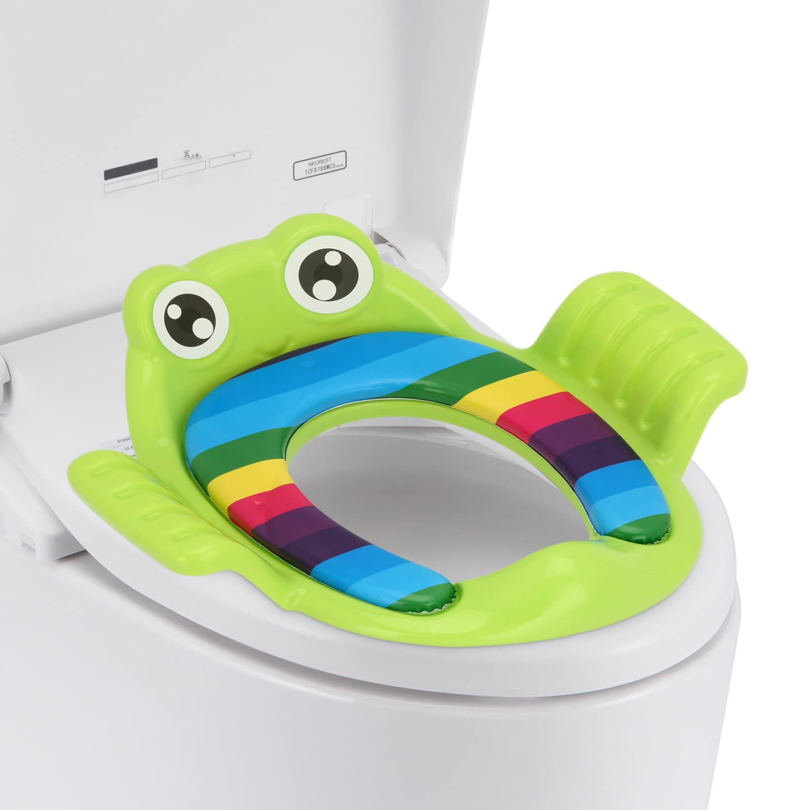 Trintion Unisex Kids Green Potty Training Toilet Seat 38X35cm Kids Non-Slip Splash Resistant Comfortable Toilet Trainer With Handles And Backrest Portable Toddler Toilet Seat Pads For Round And Oval Toilets (Green)