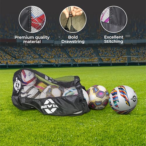 Image of Nivia 9-Ball Carry Bag, Heavy-Duty Mesh and Nylon Ball Storage Bag, Holds Up to 9 Footballs, Volleyballs, Drawstring Closure with Adjustable Shoulder Strap, Ideal for Teams, and Training Sessions